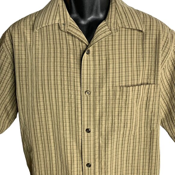 Croft & Barrow Button Up Short Sleeve Shirt M Brown Striped Chest Pocket Collar - Picture 2 of 6